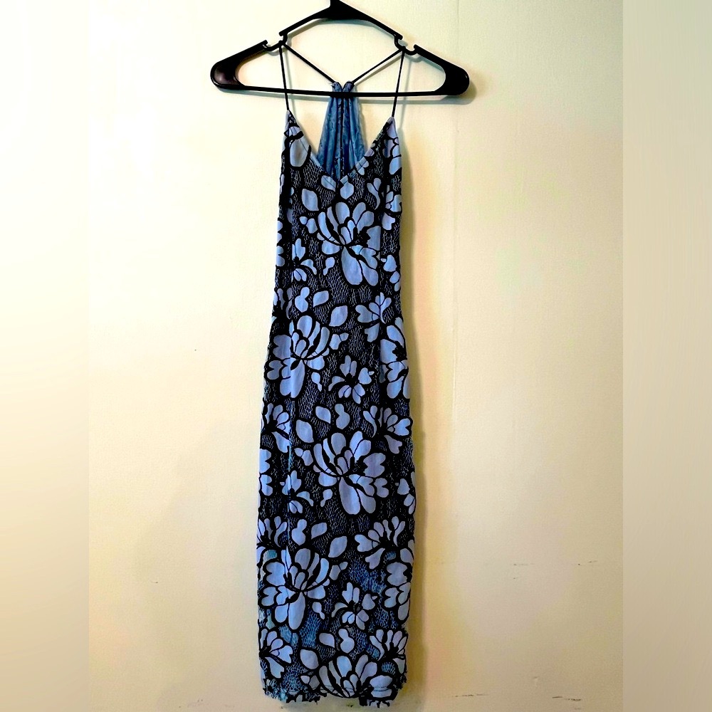 Blue and Black Lace Cocktail Dress